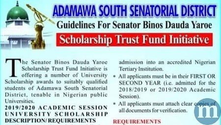 Senator Binos Yaroe Dauda University Scholarship Application
