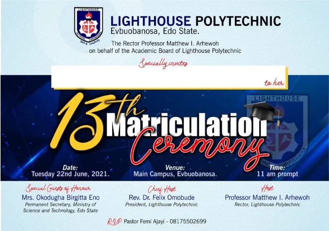 Lighthouse Poly 13th Matriculation Ceremony Date Time Venue