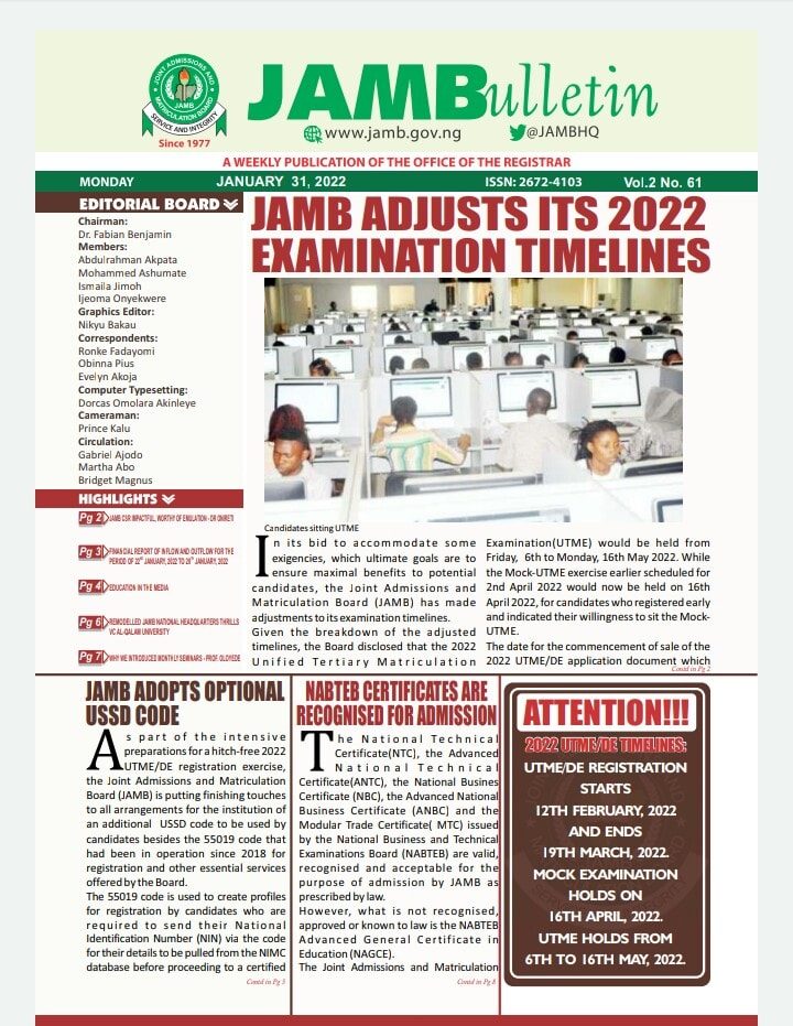 National Business and Technical Examinations Board NABTEB Certificates are Recognised for Admission JAMB