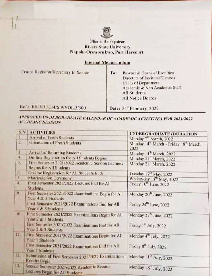 RSU Academic Calendar for 20212022 Session RSU Academic Calendar for 20212022 Session