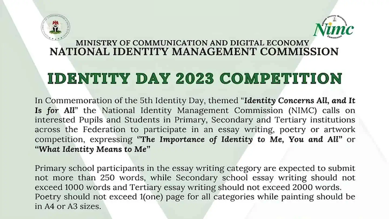 Nimc Identity Day Competition 2023 | Registration Portal & How To Apply
